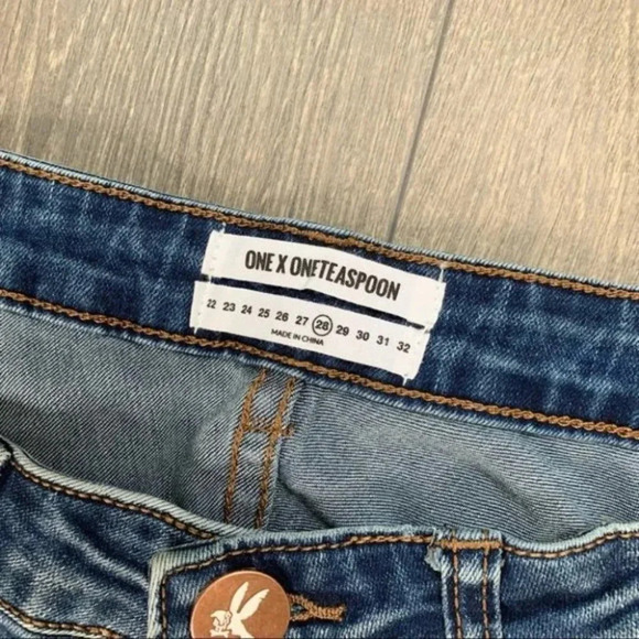 One Teaspoon Freebirds Skinny Jeans Crop Blue indigo Zipper Ankle straight leg - Picture 13 of 16